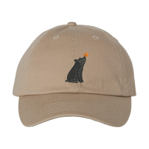 Shop branded gear for mini pig parents. Bio-washed chino twill cap in khaki embroidered with The Well Loved Pig logo.